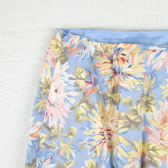 Talbots Circle Skirt Womens 8 Blue Yellow Floral Vintage Linen Cottagecore - Picture 5 of 10